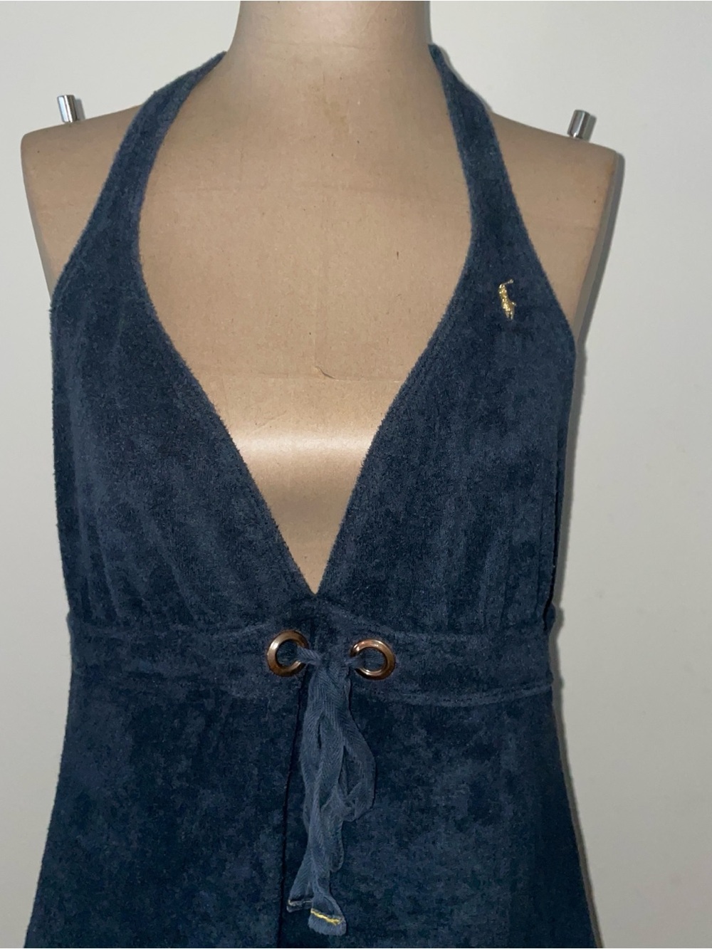 Y2K 90s beach Ralph Lauren black Halter Terry Cloth Dress - Picture 6 of 7